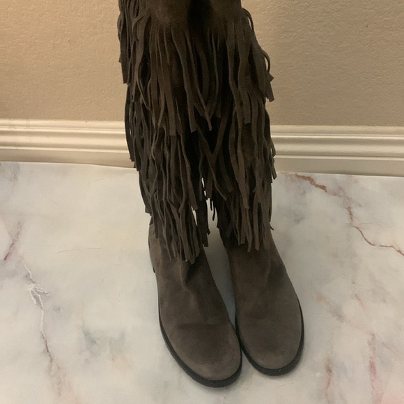 Stuart weitzman zippered knee high boots suede swinglow fringe boots size 6M - Picture 6 of 12